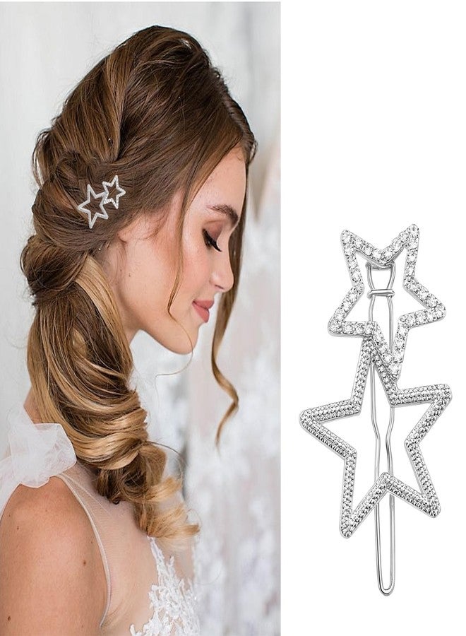 Heran 2Pcs Silver Hollow Star Hair Clips for Women, Non-Slip Geometric Metal Hairpins with Rhinestones, Elegant Hair Barrettes Accessories for Styling, Cute and Glitter - Image 3